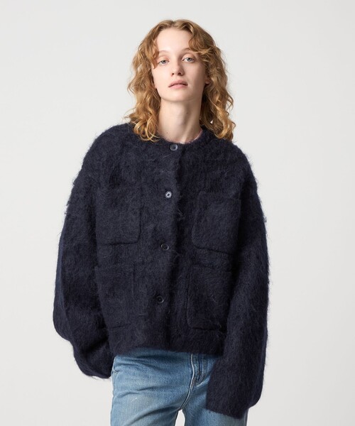 6(ロク)の「<6(ROKU)>モヘヤウール シャギー カーディガン(カーディガン/ボレロ・レディース・ネイビー/オフホワイト・FREE)」の9枚目の写真