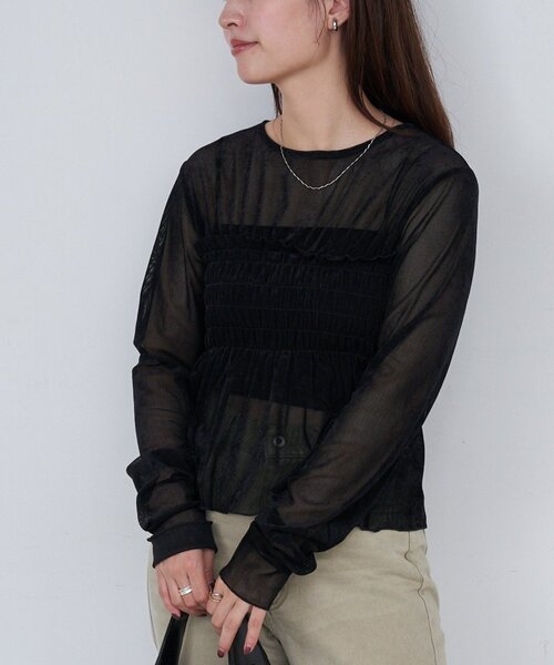 Kastane（カスタネ）の「【4色展開】B ベロアシャーリングトップス（Tシャツ/カットソー・レディース・カーキ/ブラック/アイボリー/ベージュ・FREE）」の3枚目の写真