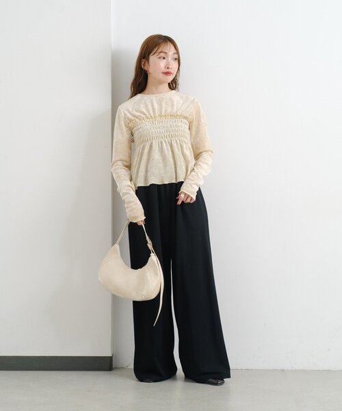 Kastane（カスタネ）の「【4色展開】B ベロアシャーリングトップス（Tシャツ/カットソー・レディース・カーキ/ブラック/アイボリー/ベージュ・FREE）」の20枚目の写真