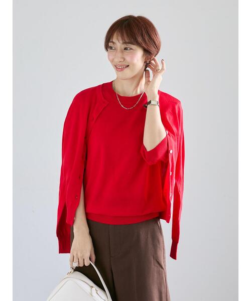 Lugnoncure（ルノンキュール）の「コットンクルーネックカーディガン（カーディガン/ボレロ・レディース・ブラック/レッド/オフホワイト/ブルー・F）」の4枚目の写真