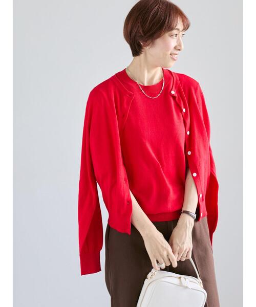 Lugnoncure（ルノンキュール）の「コットンクルーネックカーディガン（カーディガン/ボレロ・レディース・ブラック/レッド/オフホワイト/ブルー・F）」の13枚目の写真