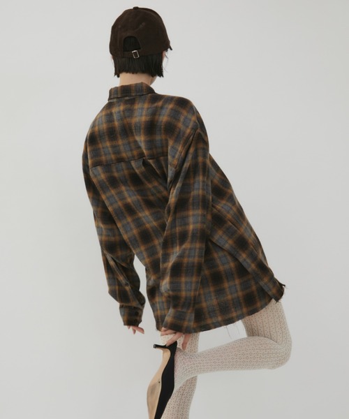 VION(ヴィオン)の「フレイドチェックシャツ / Frayed Cheak Shirt(シャツ/ブラウス・レディース・ブラウン/ブラック・FREE)」の4枚目の写真