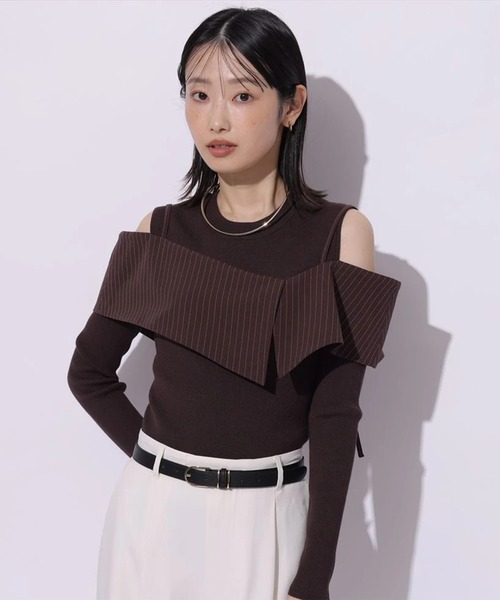 Mystrada（マイストラーダ）の「長袖ビックカラーニット（ニット/セーター・レディース・グレイッシュベージュ/ブラウン/チャコールグレー・38）」の2枚目の写真