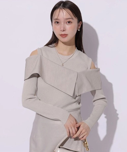 Mystrada（マイストラーダ）の「長袖ビックカラーニット（ニット/セーター・レディース・グレイッシュベージュ/ブラウン/チャコールグレー・38）」の3枚目の写真