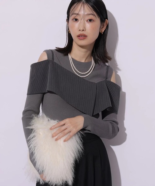 Mystrada（マイストラーダ）の「長袖ビックカラーニット（ニット/セーター・レディース・グレイッシュベージュ/ブラウン/チャコールグレー・38）」の12枚目の写真