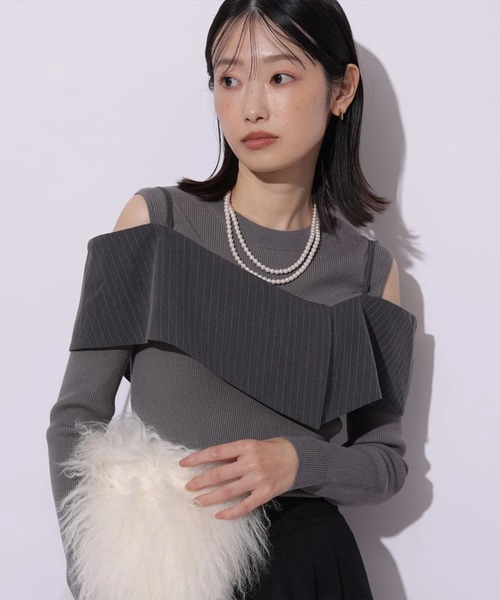 Mystrada（マイストラーダ）の「長袖ビックカラーニット（ニット/セーター・レディース・グレイッシュベージュ/ブラウン/チャコールグレー・38）」の18枚目の写真