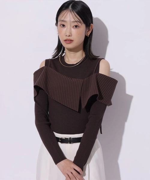 Mystrada（マイストラーダ）の「長袖ビックカラーニット（ニット/セーター・レディース・グレイッシュベージュ/ブラウン/チャコールグレー・38）」の17枚目の写真