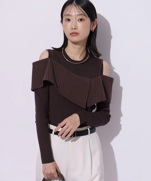 Mystrada（マイストラーダ）の「長袖ビックカラーニット（ニット/セーター・レディース・グレイッシュベージュ/ブラウン/チャコールグレー・38）」の16枚目の写真