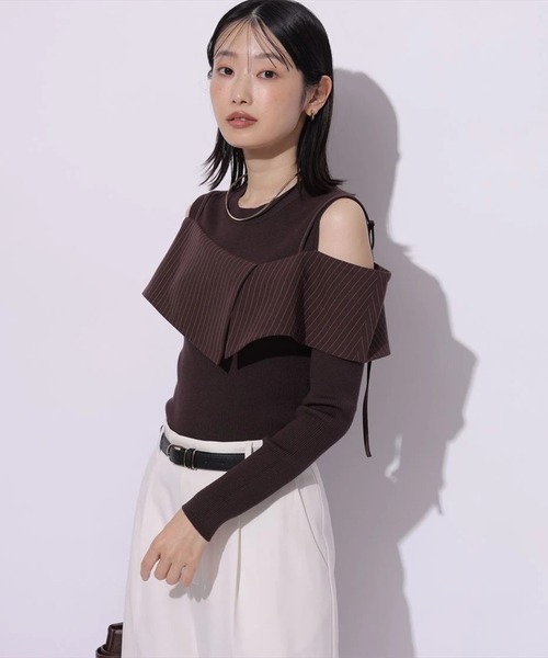 Mystrada（マイストラーダ）の「長袖ビックカラーニット（ニット/セーター・レディース・グレイッシュベージュ/ブラウン/チャコールグレー・38）」の5枚目の写真