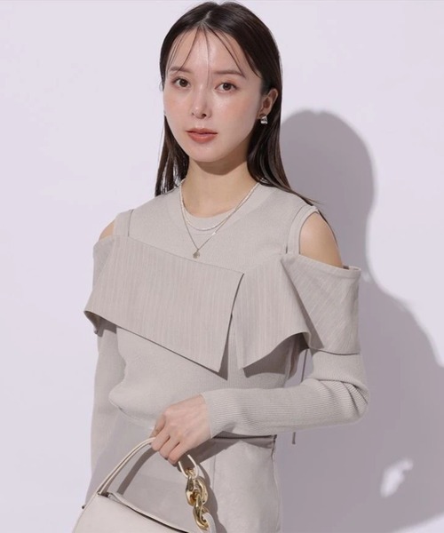 Mystrada（マイストラーダ）の「長袖ビックカラーニット（ニット/セーター・レディース・グレイッシュベージュ/ブラウン/チャコールグレー・38）」の9枚目の写真