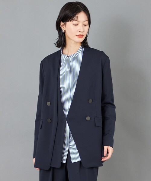CAST:（キャストコロン）の「【CAST COLON】フェイクレイヤードウールジャケット（テーラードジャケット・レディース・ベージュ/ネイビー・S/M）」の2枚目の写真