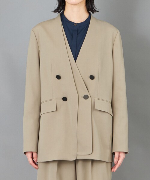 CAST:（キャストコロン）の「【CAST COLON】フェイクレイヤードウールジャケット（テーラードジャケット・レディース・ベージュ/ネイビー・S/M）」の5枚目の写真