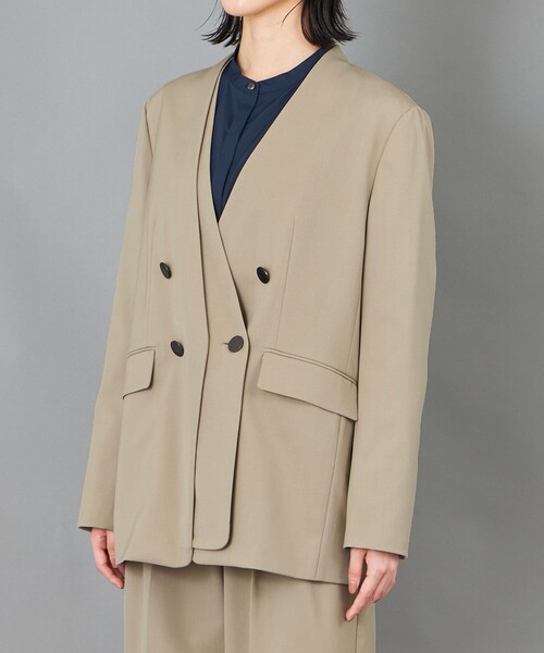 CAST:（キャストコロン）の「【CAST COLON】フェイクレイヤードウールジャケット（テーラードジャケット・レディース・ベージュ/ネイビー・S/M）」の6枚目の写真