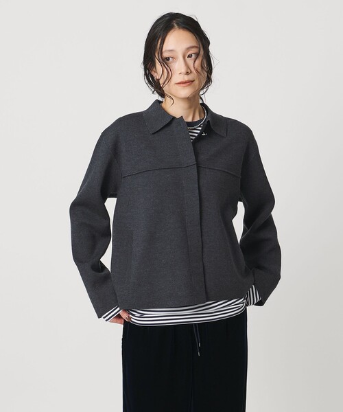 UNITED ARROWS(ユナイテッドアローズ)の「ミラノリブ ニット ジャケット(カーディガン/ボレロ・レディース・ダークグレー/ブラック・FREE)」の1枚目の写真