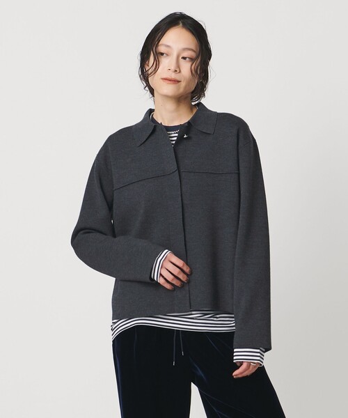 UNITED ARROWS(ユナイテッドアローズ)の「ミラノリブ ニット ジャケット(カーディガン/ボレロ・レディース・ダークグレー/ブラック・FREE)」の3枚目の写真