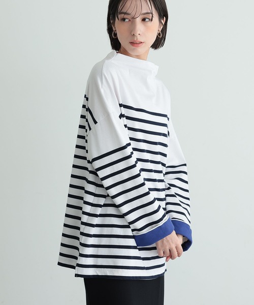 n'OrLABEL(ノアールレーベル)の「『ボトルネックパネルボーダーカットソー』(Tシャツ/カットソー・レディース・ブラック/オフホワイト・FREE)」の4枚目の写真