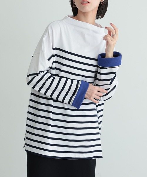 n'OrLABEL(ノアールレーベル)の「『ボトルネックパネルボーダーカットソー』(Tシャツ/カットソー・レディース・ブラック/オフホワイト・FREE)」の3枚目の写真