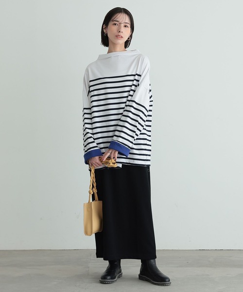 n'OrLABEL(ノアールレーベル)の「『ボトルネックパネルボーダーカットソー』(Tシャツ/カットソー・レディース・ブラック/オフホワイト・FREE)」の7枚目の写真