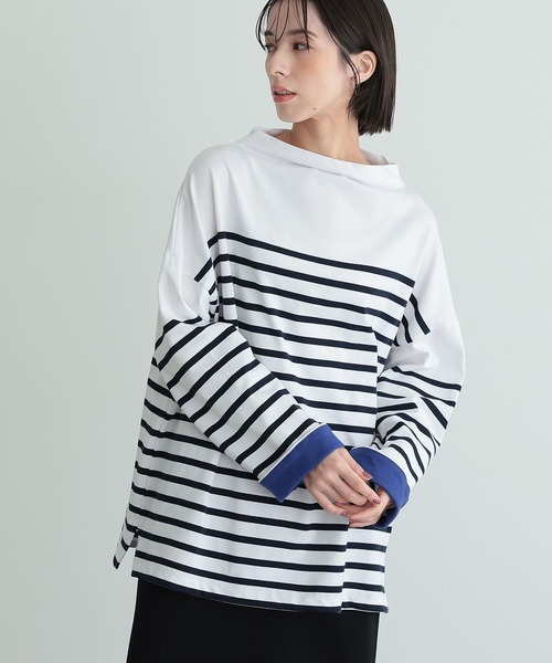 n'OrLABEL(ノアールレーベル)の「『ボトルネックパネルボーダーカットソー』(Tシャツ/カットソー・レディース・ブラック/オフホワイト・FREE)」の6枚目の写真