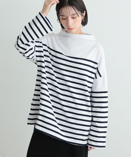 n'OrLABEL(ノアールレーベル)の「『ボトルネックパネルボーダーカットソー』(Tシャツ/カットソー・レディース・ブラック/オフホワイト・FREE)」の5枚目の写真