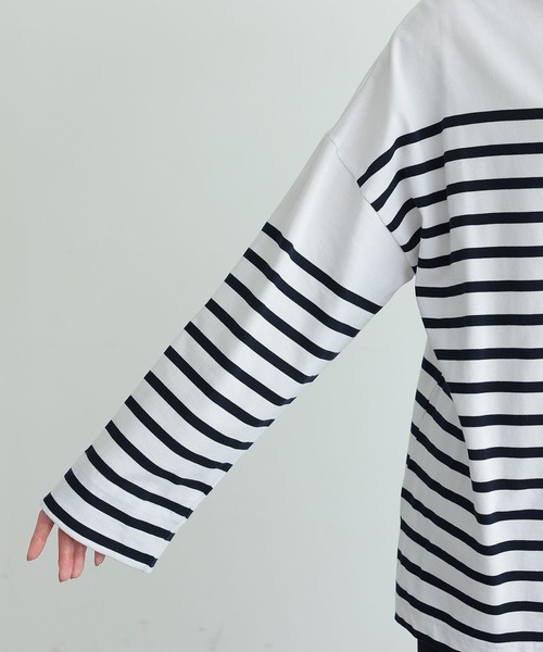 n'OrLABEL(ノアールレーベル)の「『ボトルネックパネルボーダーカットソー』(Tシャツ/カットソー・レディース・ブラック/オフホワイト・FREE)」の12枚目の写真