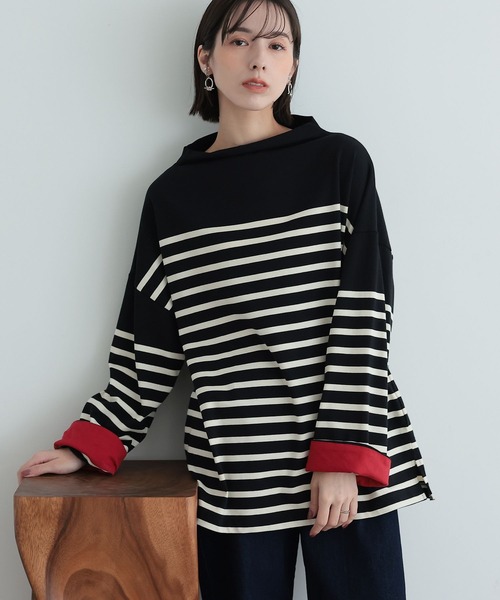 n'OrLABEL(ノアールレーベル)の「『ボトルネックパネルボーダーカットソー』(Tシャツ/カットソー・レディース・ブラック/オフホワイト・FREE)」の16枚目の写真