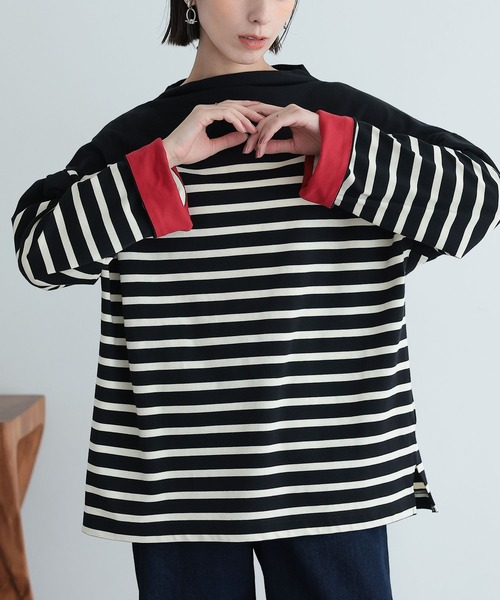 n'OrLABEL(ノアールレーベル)の「『ボトルネックパネルボーダーカットソー』(Tシャツ/カットソー・レディース・ブラック/オフホワイト・FREE)」の15枚目の写真