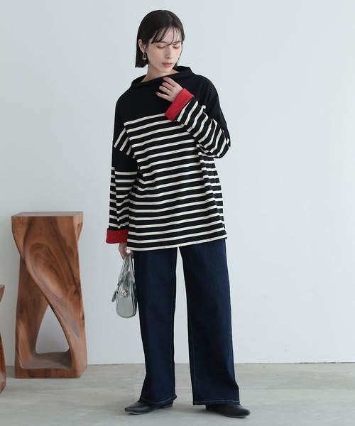 n'OrLABEL(ノアールレーベル)の「『ボトルネックパネルボーダーカットソー』(Tシャツ/カットソー・レディース・ブラック/オフホワイト・FREE)」の20枚目の写真