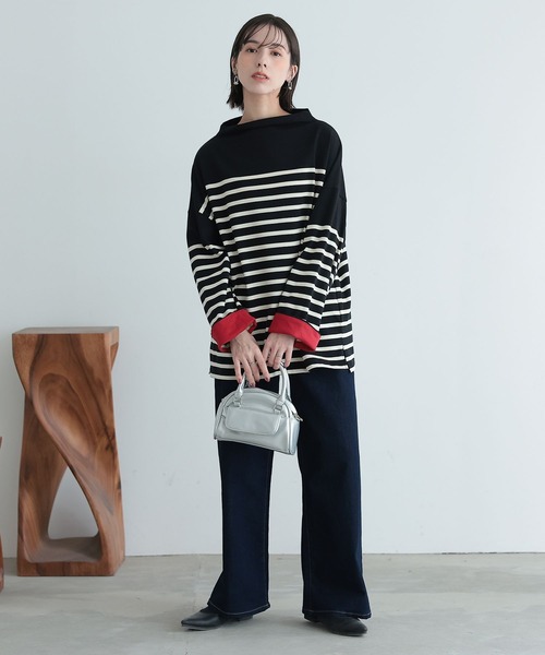 n'OrLABEL(ノアールレーベル)の「『ボトルネックパネルボーダーカットソー』(Tシャツ/カットソー・レディース・ブラック/オフホワイト・FREE)」の21枚目の写真
