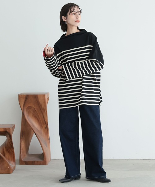 n'OrLABEL(ノアールレーベル)の「『ボトルネックパネルボーダーカットソー』(Tシャツ/カットソー・レディース・ブラック/オフホワイト・FREE)」の19枚目の写真