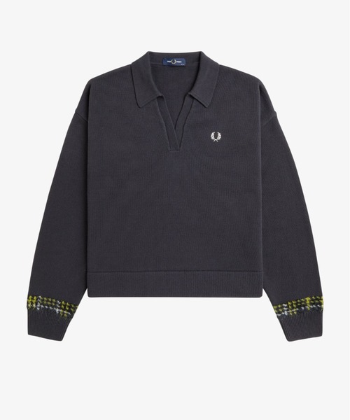 FRED PERRY（フレッドペリー）の「Tartan Panel Knitted Shirt／タータンチェックパネルニットシャツ（ニット/セーター・レディース・グレー・10）」の2枚目の写真