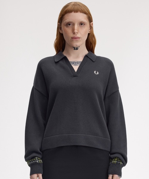 FRED PERRY フレッドペリー タータンチェック ニット 長袖 M 秋冬 セール】Brushed Tartan Jumper／起毛タータンチェックニット（ニット