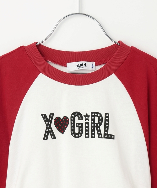 X-girl Stages(エックスガールステージス)の「スタッズ& ラインストーンロゴラグラン長袖Tシャツ(Tシャツ/カットソー・キッズ・ブラック/レッド・100cm/140cm/110cm/90cm/130cm/120cm)」の4枚目の写真