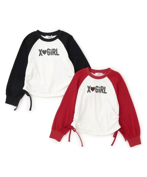 X-girl Stages(エックスガールステージス)の「スタッズ& ラインストーンロゴラグラン長袖Tシャツ(Tシャツ/カットソー・キッズ・ブラック/レッド・100cm/140cm/110cm/90cm/130cm/120cm)」の7枚目の写真