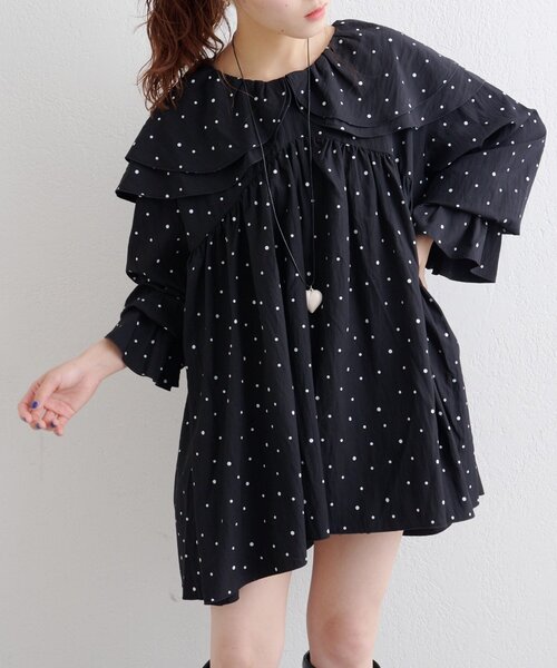 w closet(ダブルクローゼット)の「Wフリルチュニックブラウス(シャツ/ブラウス・レディース・ホワイト/オフホワイト/ブラック・FREE)」の20枚目の写真