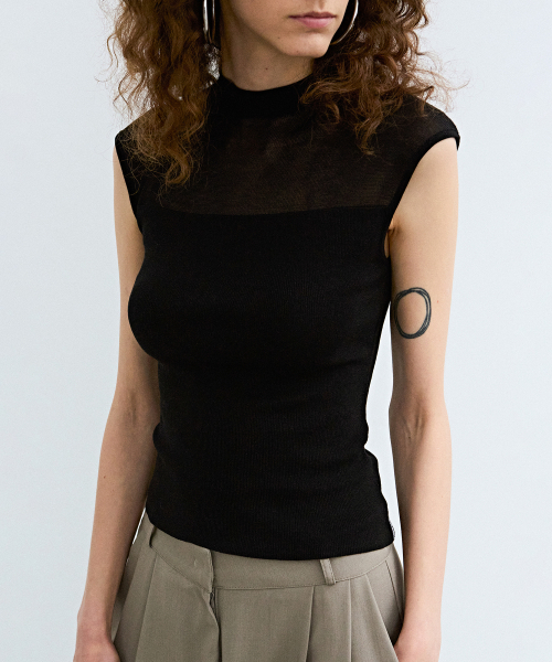 NICK&NICOLE(ニックアンドニコール)の「SHEER LINE SLEEVELESS_BLACK(Tシャツ/カットソー・レディース・その他・FREE)」の2枚目の写真