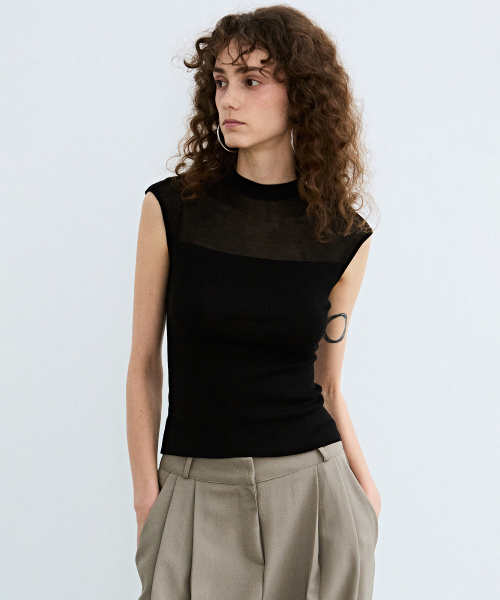 NICK&NICOLE(ニックアンドニコール)の「SHEER LINE SLEEVELESS_BLACK(Tシャツ/カットソー・レディース・その他・FREE)」の3枚目の写真