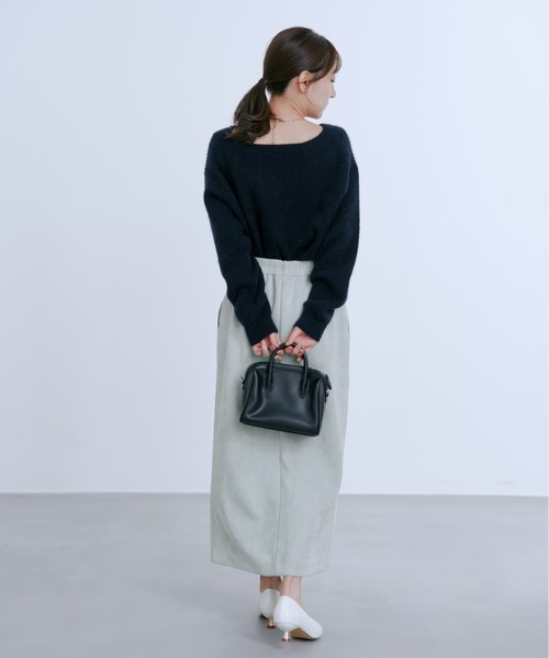 フォックスアンゴラVネックパターン柄ニット 【低身長・小柄女性