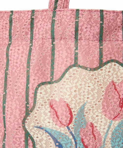 Casselini（キャセリーニ）の「Casselini(キャセリーニ)レースチューリップトート（トートバッグ・レディース・ピンク/アイボリー/グレー・FREE）」の7枚目の写真