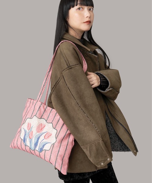 Casselini（キャセリーニ）の「Casselini(キャセリーニ)レースチューリップトート（トートバッグ・レディース・ピンク/アイボリー/グレー・FREE）」の22枚目の写真