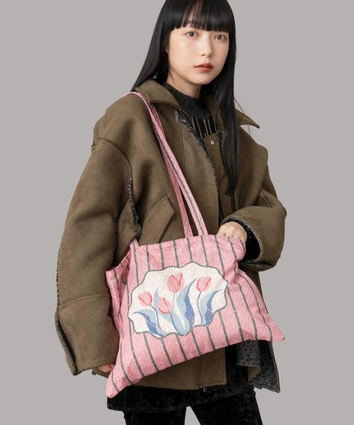 Casselini（キャセリーニ）の「Casselini(キャセリーニ)レースチューリップトート（トートバッグ・レディース・ピンク/アイボリー/グレー・FREE）」の21枚目の写真