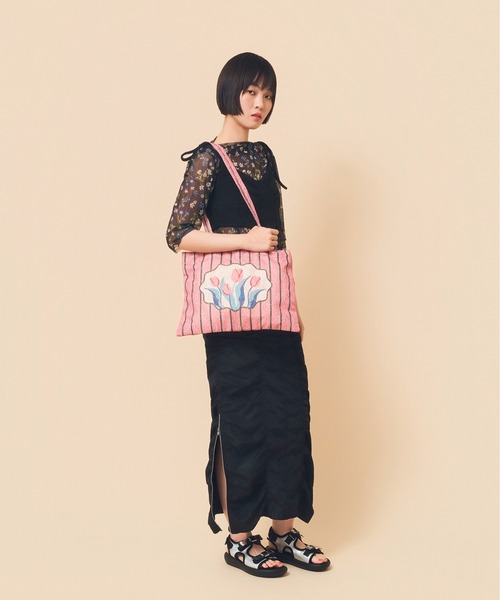 Casselini（キャセリーニ）の「Casselini(キャセリーニ)レースチューリップトート（トートバッグ・レディース・ピンク/アイボリー/グレー・FREE）」の15枚目の写真