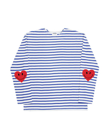 GRAVER（グレーバー）の「[UNISEX] ELBOW HEART SMILE STRIPED LONG SLEEVE T-SHIRT_BLUE（Tシャツ/カットソー・メンズ）」