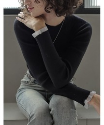 [2025 WINTER COLLECTION]シアー配色フリルリブニットトップス