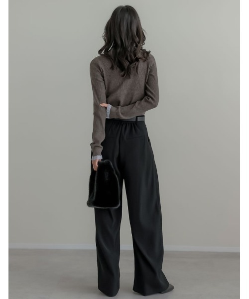 Re:EDIT（リエディ）の「[2025 WINTER COLLECTION]シアー配色フリルリブニットトップス（ニット/セーター・レディース・アイボリー/チャコール/ブラウン/ブラック・LARGE/MEDIUM）」の11枚目の写真