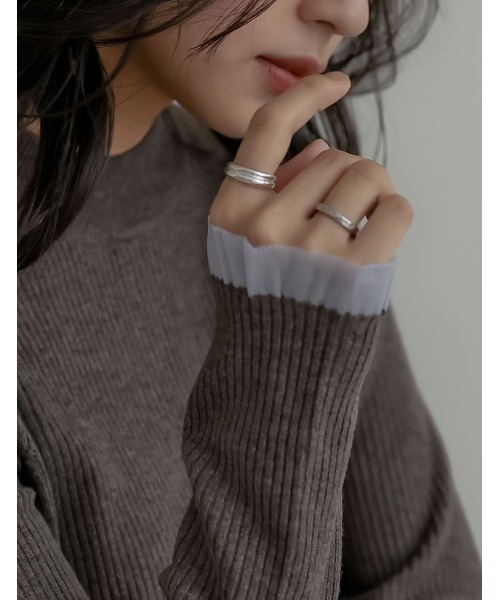 Re:EDIT（リエディ）の「[2025 WINTER COLLECTION]シアー配色フリルリブニットトップス（ニット/セーター・レディース・アイボリー/チャコール/ブラウン/ブラック・LARGE/MEDIUM）」の12枚目の写真
