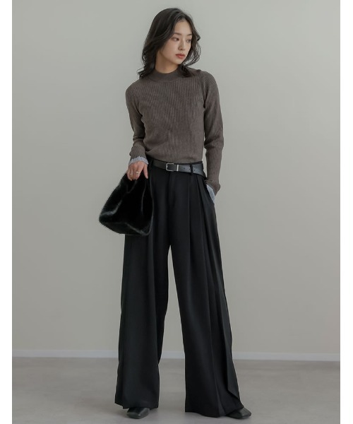 Re:EDIT（リエディ）の「[2025 WINTER COLLECTION]シアー配色フリルリブニットトップス（ニット/セーター・レディース・アイボリー/チャコール/ブラウン/ブラック・LARGE/MEDIUM）」の9枚目の写真