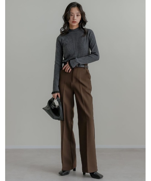Re:EDIT（リエディ）の「[2025 WINTER COLLECTION]シアー配色フリルリブニットトップス（ニット/セーター・レディース・アイボリー/チャコール/ブラウン/ブラック・LARGE/MEDIUM）」の16枚目の写真