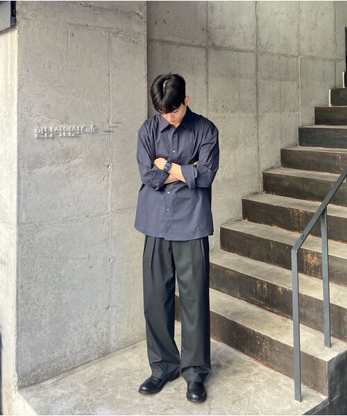 PRAIRIE(KR)(プレーリー)の「コンフォートシャドウストライプシャツ(ネイビー)(シャツ/ブラウス・メンズ・ネイビー・MEDIUM/LARGE)」の3枚目の写真