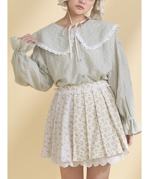 merry jenny(メリージェニー)の「dot laceフリルカラーブラウス(シャツ/ブラウス・レディース・イエロー/オフホワイト/グリーン/ピンク・FREE)」の2枚目の写真